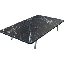 Zevahir Mobilya Dekorasyon Siyah Mermer Desenli Metal Katlanır Ayaklı Kamp Bahçe Ev ve Çocuk Oyun Yer Sofrası