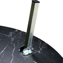 Zevahir Mobilya Dekorasyon Siyah Mermer Desenli Metal Katlanır Ayaklı Kamp Bahçe Ev ve Oyun Için Yuvarlak Yer Sofrası