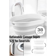 Mega Boy 38 Litre Katlanabilir Çamaşır Sepeti - Akordiyon Çamaşır Selesi ( %70 Yer Tasarrufu )