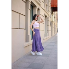 Fibula Butik Etnik Bohem ve Otantik Tarz Taşlanmış Bel Lastikli Standart Beden Tasarım Astarlı Pamuk Triko Etek