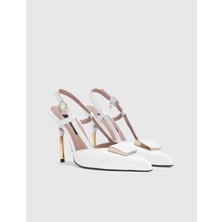 Fanni Hakiki Deri Kadın Beyaz Topuklu Sandalet