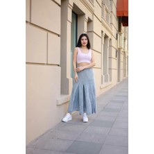 Fibula Butik Etnik Bohem ve Otantik Tarz Taşlanmış Bel Lastikli Standart Beden Tasarım Astarlı Pamuk Triko Etek