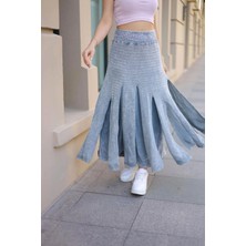 Fibula Butik Etnik Bohem ve Otantik Tarz Taşlanmış Bel Lastikli Standart Beden Tasarım Astarlı Pamuk Triko Etek