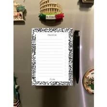 Kalın Çizgiler Tasarımlı Magnetli Kalem ve Magnetli Bloknot Yapraklı Buzdolabı Alışveriş Checklist 9.5X14.5 cm 50