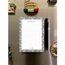 Geometrik Tasarımlı Magnetli Kalem ve Magnetli Bloknot Yapraklı Buzdolabı Alışveriş Checklist 9.5X14.5 cm 50 Yaprak