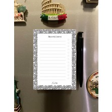 Kareler Tasarımlı Magnetli Kalem ve Magnetli Bloknot Yapraklı Buzdolabı Alışveriş Checklist 9.5X14.5 cm 50 Yaprak