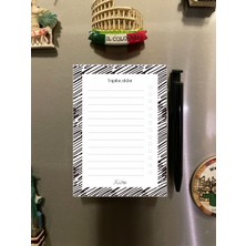 Çizglier Tasarımlı Magnetli Kalem ve Magnetli Bloknot Yapraklı Buzdolabı Alışveriş Checklist 9.5X14.5 cm 50 Yaprak