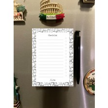 Doodle Tasarımlı Magnetli Kalem ve Magnetli Bloknot Yapraklı Buzdolabı Alışveriş Checklist 9.5X14.5 cm 50 Yaprak