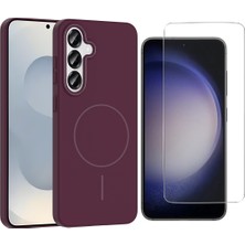 Vendas Samsung Galaxy S25 Plus Kılıf Magsafe Şarj Özellikli Zore Ruby Silikon Kapak + Nano Ekran Koruyucu