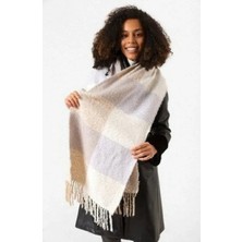 Fresco Scarfs Yumuşak Dokulu Renkli  Desenli Atkı Şal Omuz Şalı Beyaz