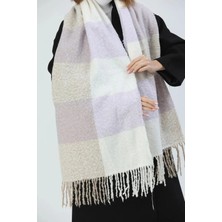 Fresco Scarfs Yumuşak Dokulu Renkli  Desenli Atkı Şal Omuz Şalı Beyaz
