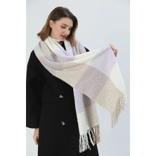 Fresco Scarfs Yumuşak Dokulu Renkli  Desenli Atkı Şal Omuz Şalı Beyaz