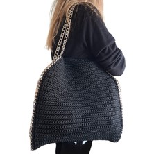 NV Sisters Siyah El Yapımı Yazlık Örgü Kadın Omuz Çantası