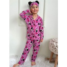 Pjkö Minnie Mause Desen Mor Uzun Kollu Önden Düğmeli Kız Çocuk Pijama Takımı 4-12 Yaş 543U-M