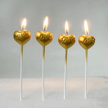 Doğum Günü Mumlar 4 Lü Çubuklu Love Kalp Mum Aşk Şekilli Mumlar