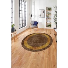 Napoli Home Çerçeveli Modern Baskılı Yıkanabilir Kaymaz Yuvarlak Salon Halısı, Çerçeveli-Y-99-Kahve,