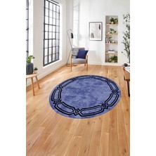 Napoli Home Çerçeveli Kenar Halka Modelli Yıkanabilir Kaymaz Yuvarlak Salon Halısı, Çerçeveli-Y-66-Lacivert,