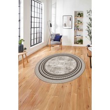 Napoli Home Çerçeveli Kenar Geometrik Model Yıkanabilir Kaymaz Yuvarlak Salon Halısı, Çerçeveli-Y-72-Kahve,