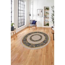 Napoli Home Çerçeveli Çiçek Motifli Yıkanabilir Kaymaz Yuvarlak Salon Halısı, Çerçeveli-Y-85-Gold,