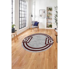 Napoli Home Çerçeveli Geometrik Desenli Yıkanabilir Kaymaz Yuvarlak Salon Halısı, Çerçeveli-Y-65-Bordo,
