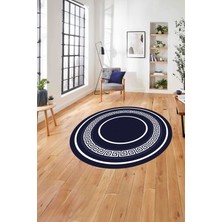 Napoli Home Çerçeveli Kenar Desenli Yıkanabilir Kaymaz Yuvarlak Salon Halısı, Çerçeveli-Y-92-Lacivert,