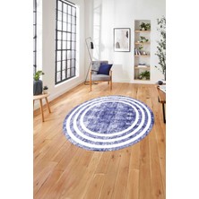 Napoli Home Çerçeveli Sade Çizgi Desenli Yıkanabilir Kaymaz Yuvarlak Salon Halısı, Çerçeveli-Y-53-Lacivert,