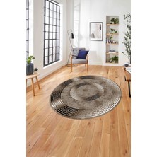 Napoli Home Çerçeveli Modern Göbekli Desen Yıkanabilir Kaymaz Yuvarlak Salon Halısı, ÇERÇEVELİ-Y-111-KAHVE,