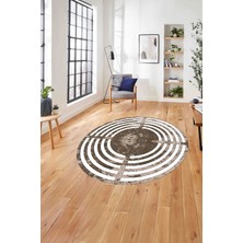 Napoli Home Çerçeveli Sade Dikdörtgen Çizgili Yıkanabilir Kaymaz Yuvarlak Salon Halısı, Çerçeveli-Y-51-Kahve,