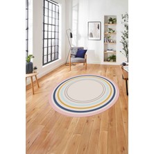 Napoli Home Çerçeveli Modern Dijital Baskılı Yıkanabilir Kaymaz Yuvarlak Salon Halısı, Çerçeveli-Y-78-Renkli,