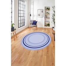 Napoli Home Çerçeveli Modern Dijital Baskılı Yıkanabilir Kaymaz Yuvarlak Salon Halısı, Çerçeveli-Y-78-Mavi,