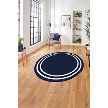 Napoli Home Çerçeveli Geçişli Çizgi Detaylı Yıkanabilir Kaymaz Yuvarlak Salon Halısı, Çerçeveli-Y-54-Mavi,