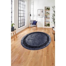 Napoli Home Çerçeveli Sade Mermer Desenli Yıkanabilir Kaymaz Yuvarlak Salon Halısı, ÇERÇEVELİ-Y-105-LACİVERT,
