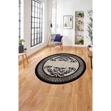 Napoli Home Çerçeveli Akrilik Motifli Yıkanabilir Kaymaz Yuvarlak Salon Halısı, Çerçeveli-Y-83-Kahve,