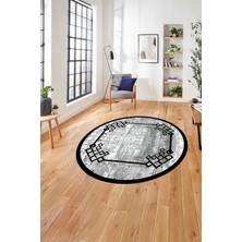 Napoli Home Çerçeveli Akrilik Desen Detaylı Yıkanabilir Kaymaz Yuvarlak Salon Halısı, ÇERÇEVELİ-Y-126-GRİ,