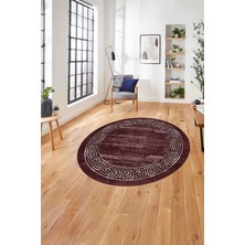 Napoli Home Çerçeveli Klasik Modern Yıkanabilir Kaymaz Yuvarlak Salon Halısı, Çerçeveli-Y-96-Bordo,