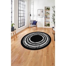 Napoli Home Çerçeveli Klasik Dekoratif Baskılı Yıkanabilir Kaymaz Yuvarlak Salon Halısı,çerçeveli-Y-81-Siyah,