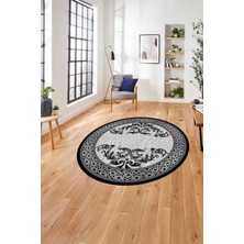 Napoli Home Çerçeveli Akrilik Motifli Yıkanabilir Kaymaz Yuvarlak Salon Halısı, Çerçeveli-Y-83-Gri,
