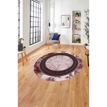 Napoli Home Çerçeveli Modern Klasik Baskılı Yıkanabilir Kaymaz Yuvarlak Salon Halısı, ÇERÇEVELİ-Y-109-BORDO,