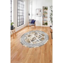 Napoli Home Çerçeveli Hasır Görünümlü Yıkanabilir Kaymaz Yuvarlak Salon Halısı, ÇERÇEVELİ-Y-112-BEJ,