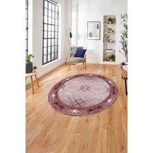 Napoli Home Çerçeveli Üçgen Detaylı Desen Yıkanabilir Kaymaz Yuvarlak Salon Halısı, Çerçeveli-Y-75-Bordo,