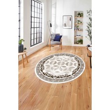 Napoli Home Çerçeveli Geleneksel Desen Yıkanabilir Kaymaz Yuvarlak Salon Halısı, ÇERÇEVELİ-Y-107-KAHVE,