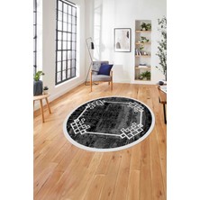 Napoli Home Çerçeveli Akrilik Desen Detaylı Yıkanabilir Kaymaz Yuvarlak Salon Halısı, ÇERÇEVELİ-Y-126-SİYAH,