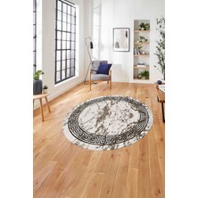 Napoli Home Çerçeveli Modern Mermer Desenli Yıkanabilir Kaymaz Yuvarlak Salon Halısı, ÇERÇEVELİ-Y-114-KAHVE,