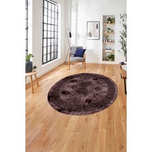 Napoli Home Çerçeveli Gül Detaylı Yıkanabilir Kaymaz Yuvarlak Salon Halısı, ÇERÇEVELİ-Y-108-BORDO,
