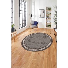 Napoli Home Baskılı Çerçeveli Zigzag Modelli Yıkanabilir Kaymaz Yuvarlak Salon Halısı, Çerçeveli-Y-73-Vizon,