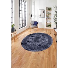 Napoli Home Çerçeveli Gül Detaylı Yıkanabilir Kaymaz Yuvarlak Salon Halısı, ÇERÇEVELİ-Y-108-LACİVERT,