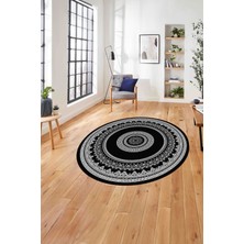 Napoli Home Çerçeveli Göbek Desenli Yıkanabilir Kaymaz Yuvarlak Salon Halısı, Çerçeveli-Y-88-Siyah,