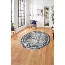 Napoli Home Çerçeveli Dekoratif Baskılı Yıkanabilir Kaymaz Yuvarlak Salon Halısı, Çerçeveli-Y-89-Gri,