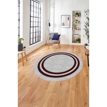 Napoli Home Çerçeveli Kenar Çizgi Desenli Yıkanabilir Kaymaz Yuvarlak Salon Halısı, Çerçeveli-Y-56-Bordo,