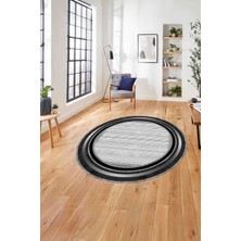 Napoli Home Çerçeveli Modern Çizgi Desenli Yıkanabilir Kaymaz Yuvarlak Salon Halısı, ÇERÇEVELİ-Y-120-GRİ,
